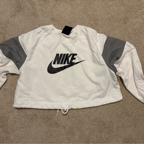 Nike White and Grey Cropped Sweatshirt - Picture 1 of 3